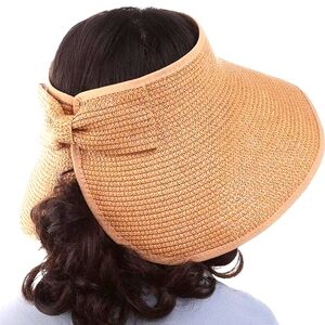 Hat Bow Straw Beach Tan Visor
